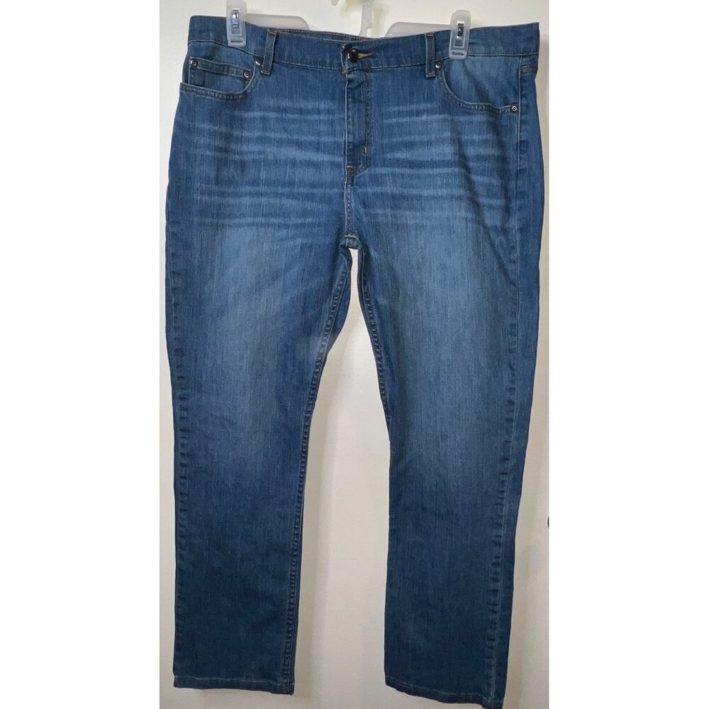 George Mens Straight Leg Jeans 38x32 Blue Cotton Blend Denim